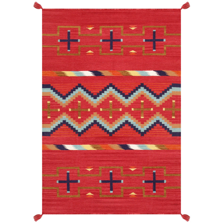 Pasargad Tuscany Flatweave Wool Southwestern Area Rug in Rust/Blue